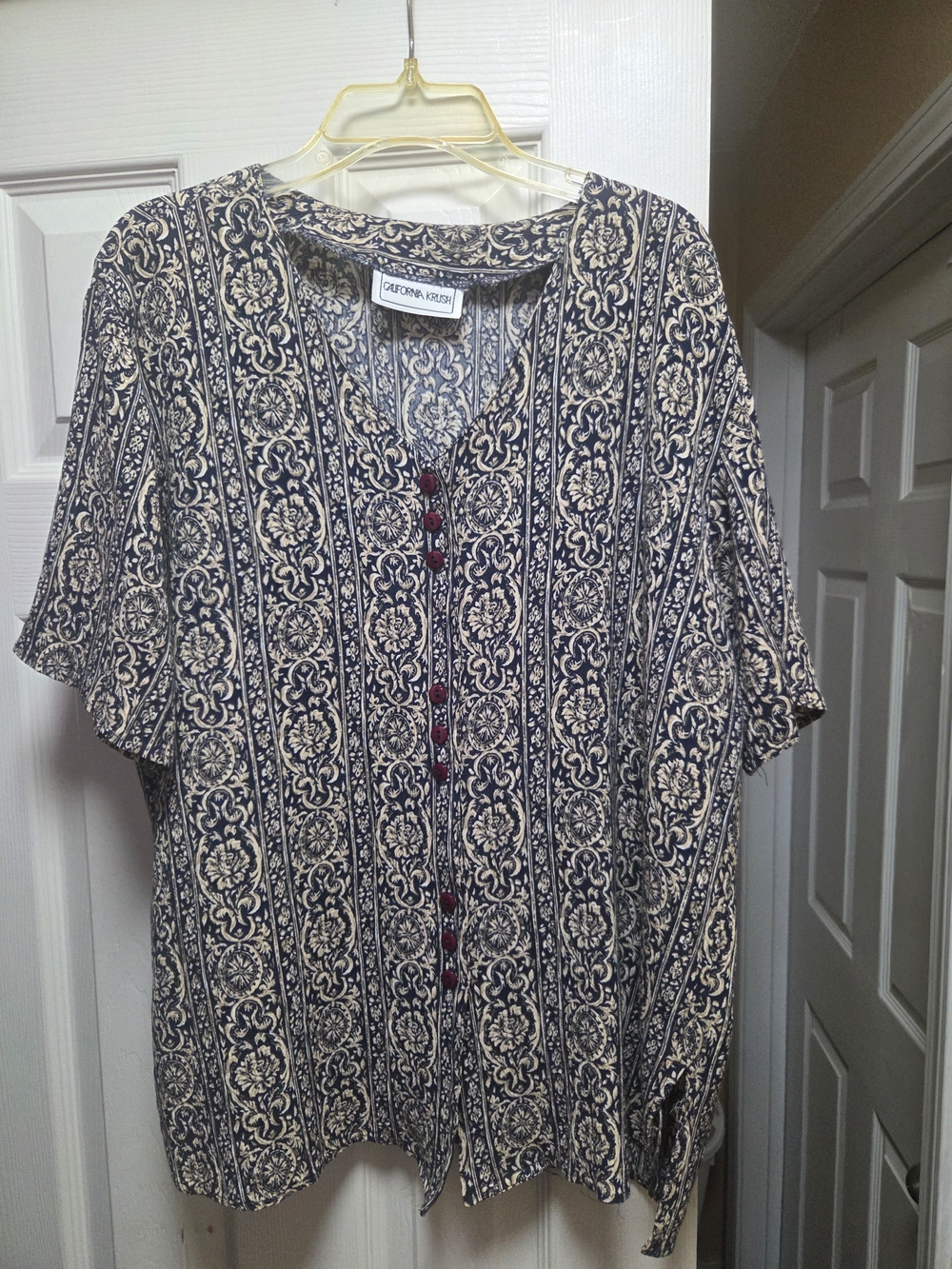 3 for $10, California Krush Navy & Cream Printed Button-Down Women's Top